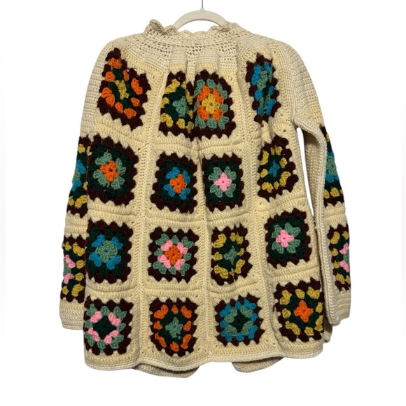 Vintage Handmade Crochet Colorful Granny Square Cardigan Sweater Size XL Hippie - Picture 2 of 6
